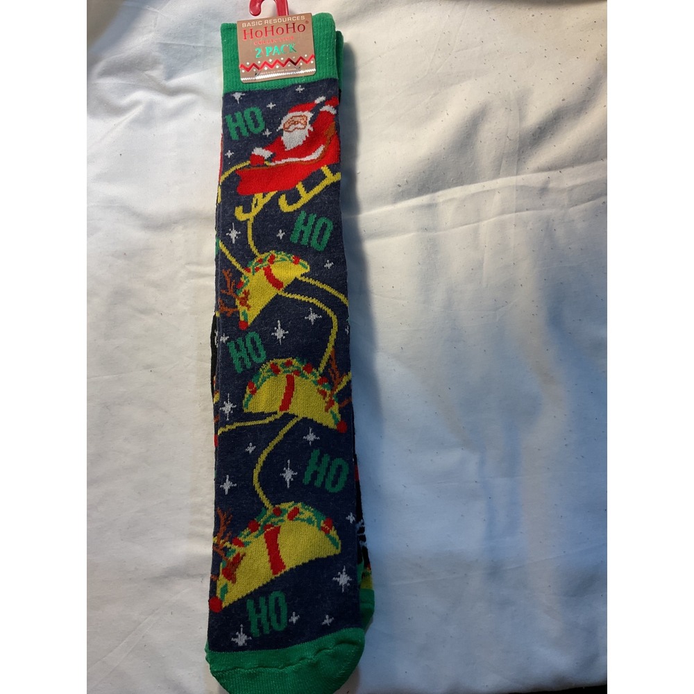 Ho Ho Ho Christmas‎ Socks 2-Pack Santa Tacos Snowman Holiday Mens